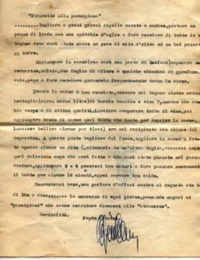 Ricetta autografa di Pepèn dello stracotto di Parma