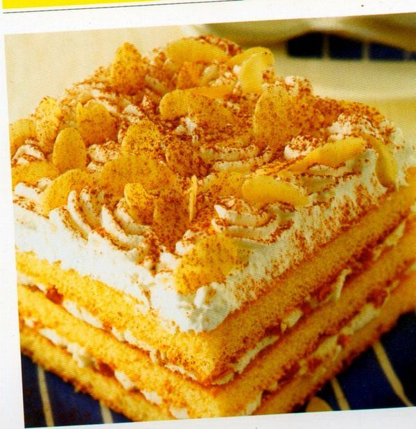 Torta gelato farcita Mattonella a strati di pan di Spagna e gelato con l'aggiunta golosa di panna e mandorle