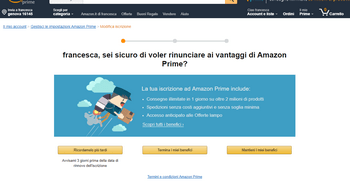 Pagina di Amazon dove è possibile disdire l'abbonamento con un click