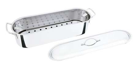 Pesciera in acciaio provvista di grata e coperchio