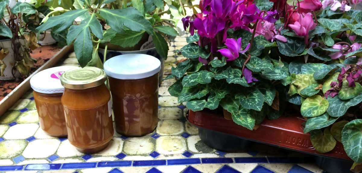 Marmellata di corbezzolo fatta in casa in vasi di vetro chiusi ermeticamente