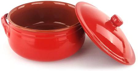 Tegame di terracotta con coperchio e maniglie della Nuova Colì