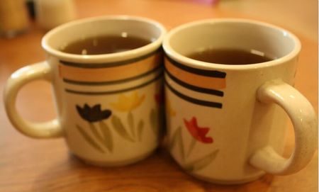 Tisana e decotto di pratoline nelle rispettive tazze