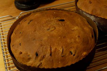 Panettone fatto in casa messo a riposare sulla griglia