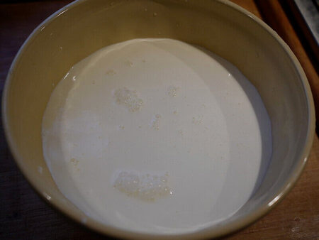 Ciotola di ceramica contenente finto latticello