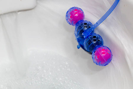 Gabbietta con dentro igienizzante per Wc agganciata al water