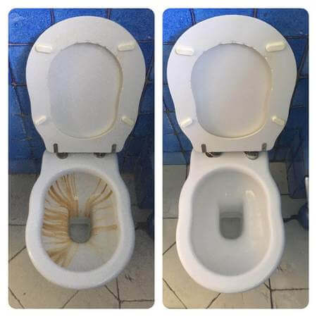 Water incrostato da anni prima e dopo il trattamento con Disinkrosto WC