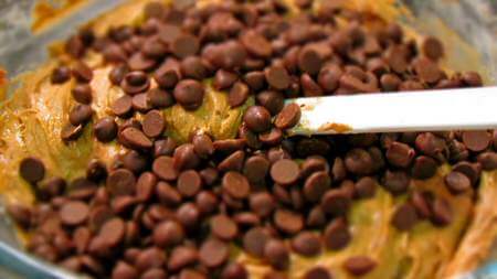 Gocce di cioccolato aggiunte all'impasto con la spatola