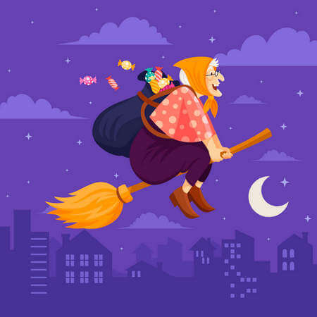 Immagine della Befana volante a cavallo su una scopa