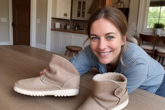 Giovane donna sorride dopo aver finito di pulire gli Ugg
