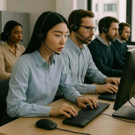 Operatori di call center impegnati nel lavoro