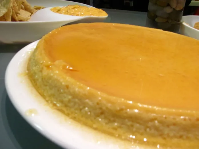 Goloso budino di semolino della nonna appena sformato sul piatto di portata bianco Budino di semolino della nonna su piatto di portata bianco